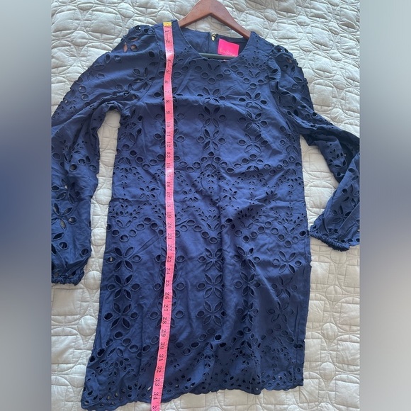 Lilly Pulitzer Women's Alyna Long Sleeve Eyelet Dress In True Navy Soiree Eyelet - Picture 13 of 16